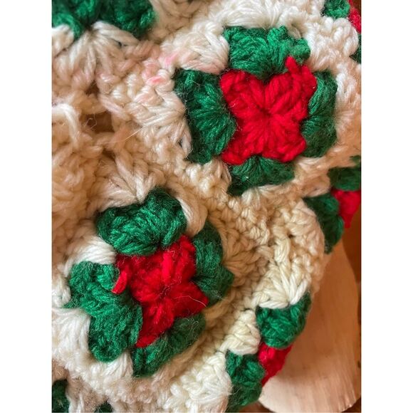 Crocheted Granny Square Christmas Stocking White, Red and Green - Picture 2 of 3